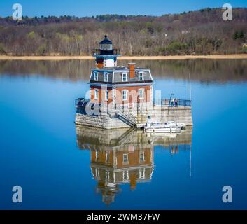 Faro Hudson-Athens, fiume Hudson, New York, Stati Uniti Foto Stock