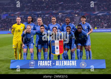 Lione, Francia. 23 febbraio 2024. Squadra francese durante la semifinale della UEFA Women's Nations League tra Francia e Germania al Groupama Stadium di Lione, Francia. (Pauline FIGUET/SPP) credito: SPP Sport Press Photo. /Alamy Live News Foto Stock