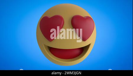 Immagine d'amore, come, arrabbiato e triste emoji icone che appaiono e scomparire su uno sfondo blu 4k Foto Stock