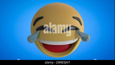 Immagine d'amore, come, arrabbiato e triste emoji icone che appaiono e scomparire su uno sfondo blu 4k Foto Stock