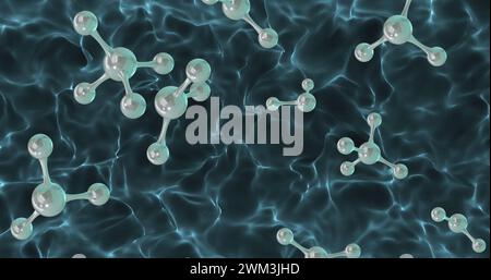 Immagine di micro molecole 3d su sfondo grigio Foto Stock