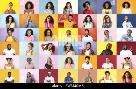 Un grande collage di afroamericani su sfondo a colori Foto Stock