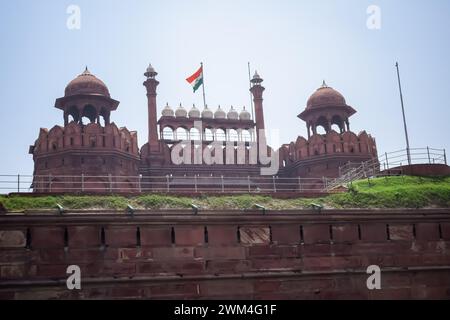 Dettagli architettonici di Lal Qila - Forte Rosso situato nella Vecchia Delhi, India, Visualizza all'interno di Delhi Forte Rosso i famosi punti di riferimento indiani Foto Stock