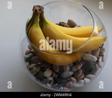 Banane succose all'interno di un vaso di vetro con foto di scorta ad alta risoluzione con ciottoli Foto Stock