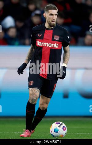 Leverkusen, Deutschland, Germania 1. Fussball Bundesliga, 23 anni. Spieltag, Matchday 23 Bayer 04 Leverkusen : 1 FSV Mainz 05 2-1 23. 02. 2024 nella der Bay-Arena di Leverkusen Robert ANDRICH (LEV) foto: Norbert Schmidt, Duesseldorf Foto Stock