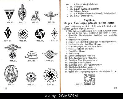 Beppo Bässler - Aufbau und Abzeichen der NSDAP SA SS HJ po NSBO DAF 1934 - 22-23 Abzeichen (divise della struttura del partito nazista). Opuscolo di propaganda) Foto Stock