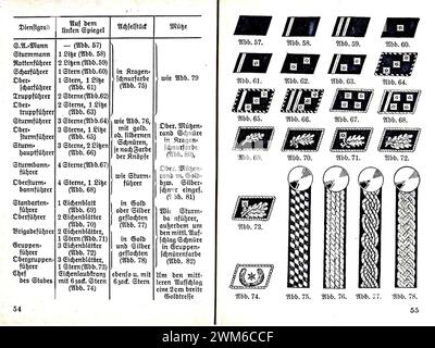 Beppo Bässler - Aufbau und Abzeichen der NSDAP SA SS HJ po NSBO DAF 1934 - 54-55 SA Sturmabteilung Kragenspiegel Achselstücken Mütze (divise della struttura del partito nazista). Opuscolo di propaganda) Foto Stock