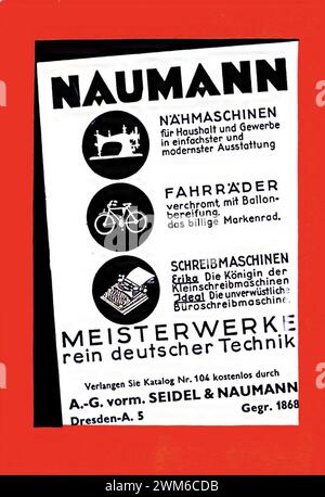 Beppo Bässler - Aufbau und Abzeichen der NSDAP SA SS HJ po NSBO DAF 1934 - 75b Werbung (Naumann Nähmaschinen Fahrräder Schreibmaschinen) (divise della struttura del partito nazista. Indietro. Opuscolo di propaganda) Foto Stock