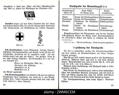 Beppo Bässler - Aufbau und Abzeichen der NSDAP SA SS HJ po NSBO DAF 1934 - 52-53 SA Sturmabteilung Sanitätsführer Verwaltungsführer Dienstgrade (divise della struttura del partito nazista). Opuscolo di propaganda) Foto Stock