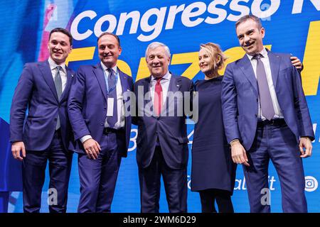 Roma, Italia. 24 febbraio 2024. Foto Roberto Monaldo/LaPresse24-02-2024 Roma politica Congresso nazionale di forza Italia nella foto Stefano Benigni, Alberto Cirio, Antonio Tajani, Debora Bergamini, Simone Occhiuto 24-02-2024 Roma (Italia) politica forza Italia partito Congresso nazionale nella foto Stefano Benigni, Alberto Cirio, Antonio Tajani, Debora Bergamini, Simone Occhiuto credito: LaPresse/Alamy Live News Foto Stock