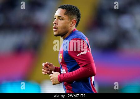 Barcellona, Spagna. 24 febbraio 2024. Vitor Roque del FC Barcelona durante la Liga EA Sports match tra FC Barcelona e Getafe CF giocato allo stadio Lluis Companys il 24 febbraio 2024 a Barcellona, Spagna. (Foto di Sergio Ruiz/PRESSINPHOTO) credito: PRESSINPHOTO SPORTS AGENCY/Alamy Live News Foto Stock