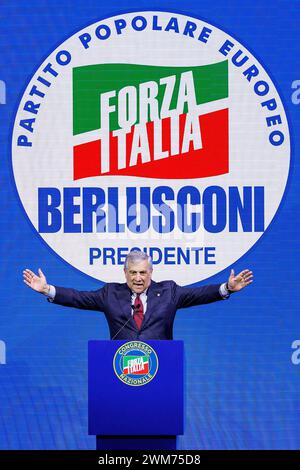 Roma, Italia. 24 febbraio 2024. Foto Roberto Monaldo/LaPresse 24-02-2024 Roma politica Congresso nazionale di forza Italia nella foto Antonio Tajani 24-02-2024 Roma (Italia) politica forza Italia partito Congresso nazionale nella foto Antonio Tajani crediti: LaPresse/Alamy Live News Foto Stock