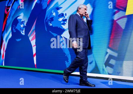 Roma, Italia. 24 febbraio 2024. Foto Roberto Monaldo/LaPresse 24-02-2024 Roma politica Congresso nazionale di forza Italia nella foto Antonio Tajani 24-02-2024 Roma (Italia) politica forza Italia partito Congresso nazionale nella foto Antonio Tajani crediti: LaPresse/Alamy Live News Foto Stock