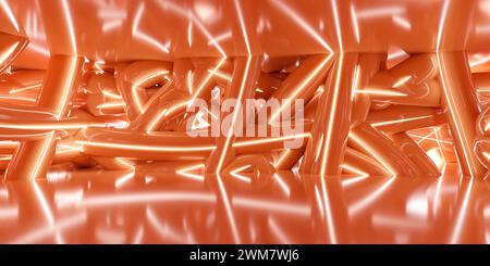 Primo piano astratto di una parete metallica arancione con motivi geometrici illustrazione di rendering 3d. Foto Stock