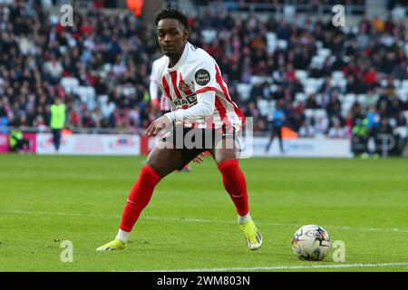 Sunderland sabato 24 febbraio 2024. Abdoullah Ba di Sunderland durante la partita del Campionato Sky Bet tra Sunderland e Swansea City allo Stadio della luce di Sunderland sabato 24 febbraio 2024. (Foto: Michael driver | mi News) crediti: MI News & Sport /Alamy Live News Foto Stock