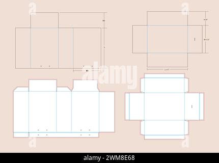 Scorrevole con maniglia per fune cassone per pattini dimensioni ridotte - modello Dieline 11 X 7,50 X 4 pollici | cassetto estraibile con maniglia per fune modello dieline per scatole rigide Illustrazione Vettoriale