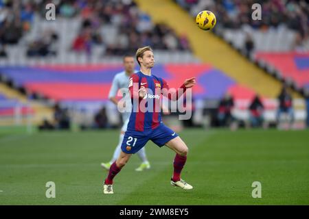 Barcellona, ESP. 24 febbraio 2024. FC BARCELONA VS GETAFE CF. 24 febbraio 2024 Frenkie de Jong (21) del FC Barcelona durante la partita tra FC Barcelona e Getafe CF corrispondente alla ventisei giorni di la Liga EA Sports allo Stadio Olimpico Lluis Companys di Montjuic a Barcellona, Spagna. Crediti: Rosdemora/Alamy Live News Foto Stock