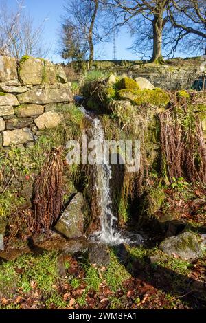 Piccole cascate a Eyam, nel Derbyshire Peak District inglese Foto Stock