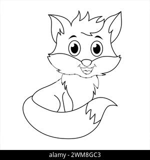 Graziosa Fox da colorare Page. Cartoon Fox Illustration for Children. Libro da colorare Kawaii Fox Cub. Linea in bianco e nero art Attività pagina di presentazione per bambini Illustrazione Vettoriale