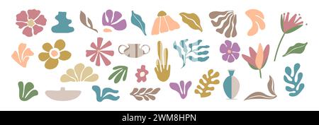 Set di elementi floreali disegnati a mano. Illustrazione Vettoriale