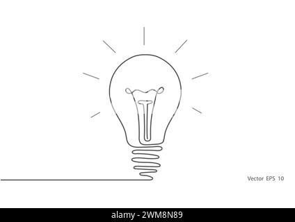Lampadina elettrica.idea del simbolo della lampadina con disegno continuo su una linea.illustrazione del vettore. Illustrazione Vettoriale