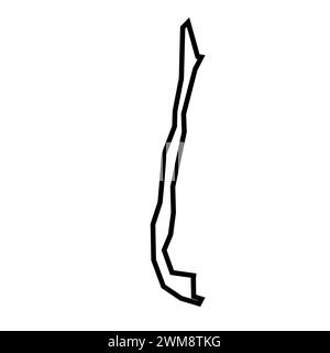 Silhouette nera spessa del paese del Cile. Mappa semplificata. Icona vettoriale isolata su sfondo bianco. Illustrazione Vettoriale