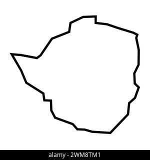 Zimbabwe Country spesso contorno nero silhouette. Mappa semplificata. Icona vettoriale isolata su sfondo bianco. Illustrazione Vettoriale