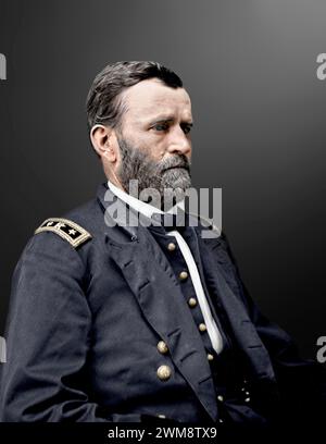 Colourized, vintage American Civil War Fotografia del Lt. General Ulysses S. Grant, che in seguito divenne presidente degli Stati Uniti. Foto Stock