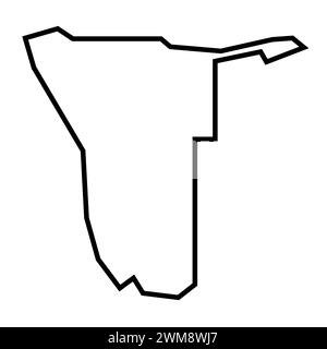 Namibia country con contorno nero. Mappa semplificata. Icona vettoriale isolata su sfondo bianco. Illustrazione Vettoriale