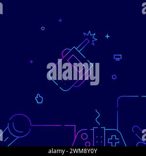 Walkie-talkie, icona del vettore di linea gradiente di comunicazione satellitare, semplice illustrazione su sfondo blu scuro, bordo inferiore correlato ai gadget. Illustrazione Vettoriale