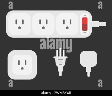 illustrazione piatta del vettore del set di prolunghe per prese di corrente tipo b. Illustrazione Vettoriale