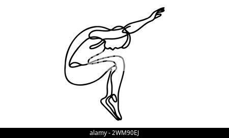 Persona che salta un'illustrazione a linea continua su sfondo bianco. Illustrazione Vettoriale