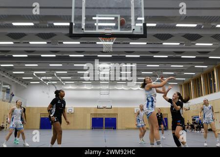 Monaco, Germania. 24 febbraio 2024. Monaco di Baviera, Germania, 24 febbraio 2024: Scena generale durante la partita nel 2nd DBBL tra il Munich Basket e i BasCats USC Heidelberg, Monaco di Baviera. (Sven Beyrich/SPP) credito: SPP Sport Press Photo. /Alamy Live News Foto Stock