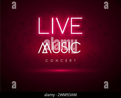 Poster della festa in sottofondo vettoriale di musica dal vivo. Eventi musicali dal vivo, light jazz al neon design Illustrazione Vettoriale