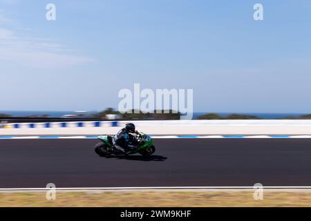 Phillip Island, Australia, 25 febbraio 2024. Le moto Supersport australiane sono viste alla prima curva durante i Campionati Mondiali di Superbike Australiani Motul FIM al Phillip Island Grand Prix Circuit il 25 febbraio 2024 a Phillip Island, Australia. Crediti: Dave Hewison/Speed Media/Alamy Live News Foto Stock