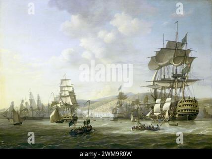 De Engels-Nederlandse vloot in de Baai van Algeri ter ondersteuning van het ultimatum tot vrijlating van blanke slaven, 26 Augusto 1816. Foto Stock