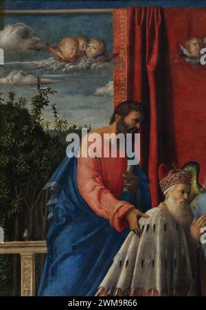 Giovanni bellini, madonna in trono tra i ss. marco e agostino e il doge agostino barbarigo (pala barbarigo), 1488, 02. Foto Stock