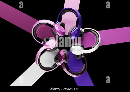 cuffie colorate 3d a forma di fiore isolate su sfondo nero. Può essere utilizzato per molti scopi. Foto Stock