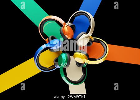 cuffie colorate 3d a forma di fiore isolate su sfondo nero. Può essere utilizzato per molti scopi. Foto Stock