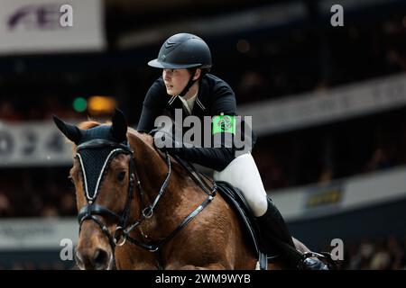 Scandinavium, Svezia. 24 febbraio 2024. Jennifer Krogh della Svezia con Ludwig durante il CSI5*-W Gothenburg Trophy presentato da Guldfynd al Gothenburg Horse Show il 24 febbraio 2024, Scandinavium, Svezia (foto di Maxime David - MXIMD Pictures) crediti: MXIMD Pictures/Alamy Live News Foto Stock