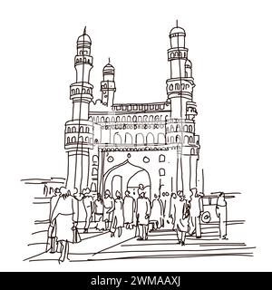 Illustrazione o schizzo di Charminar Hyderabad. Foto Stock