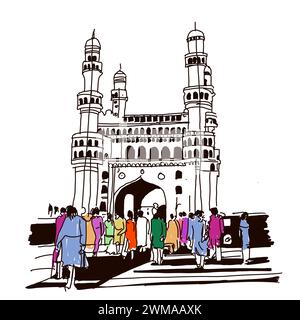 Illustrazione o schizzo di Charminar Hyderabad. Foto Stock