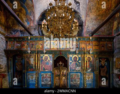 Vista interna, altare, chiesa Monastero di Vlatadi, anche Sacro Monastero di Vlatodon, Salonicco, Macedonia, Grecia Foto Stock