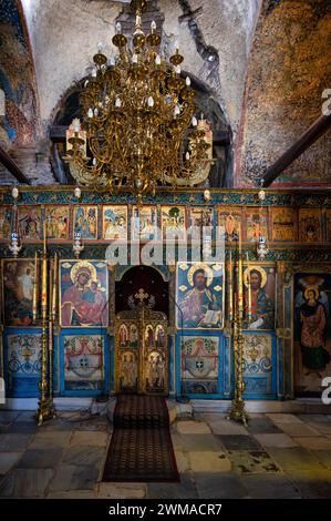 Vista interna, altare, chiesa Monastero di Vlatadi, anche Sacro Monastero di Vlatodon, Salonicco, Macedonia, Grecia Foto Stock