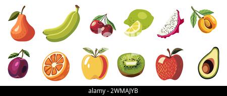 Set vettoriale di frutta astratta disegnata a mano isolato. Illustrazione Vettoriale
