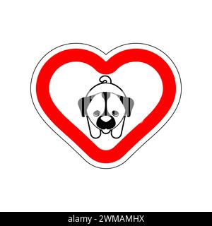 Amo il cane. Mi piace accarezzare. Segnale stradale rosso a forma di cuore. Simbolo dell'amore sulla strada per i cani Illustrazione Vettoriale