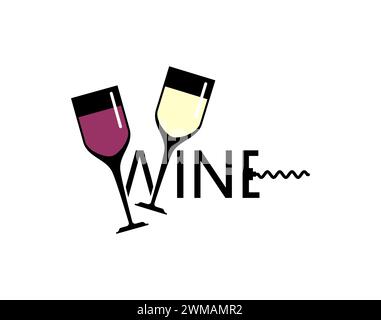 Logo del vino. Negozio di alcolici con insegna del vino. Vino rosso e bianco. Illustrazione Vettoriale