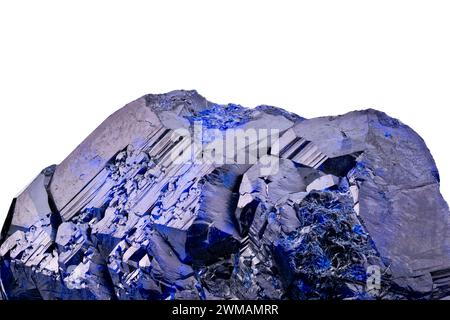 fotografia di cristallo azurita isolata su un terreno nero bianco. Da Milpillas Mine, Municipio de Cananea, Sonora, Messico Foto Stock