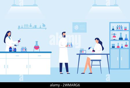 Ricercatore laboratorio scientifico, scienziati chimici e laboratorio clinico Illustrazione Vettoriale