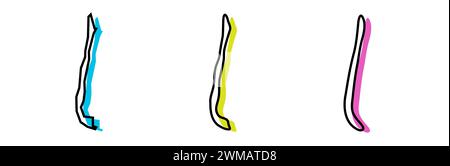 Contorno nero del paese del Cile e silhouette colorate del paese in tre diversi livelli di levigatezza. Mappe semplificate. Icone vettoriali isolate su sfondo bianco. Illustrazione Vettoriale